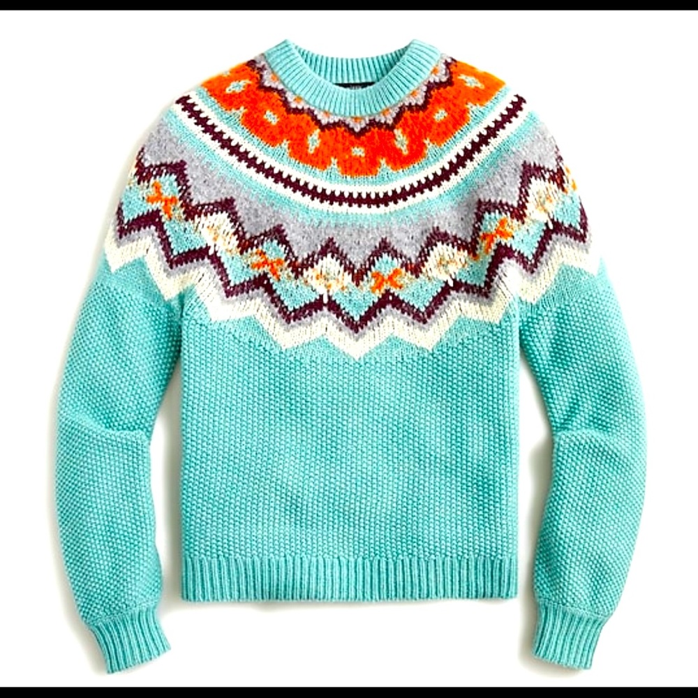 NWT JCrew Fair Isle Warm Aqua Sweater size small.